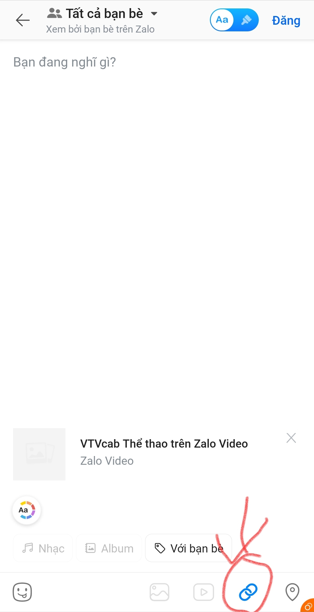 Bước 3 - Ấn vào biểu tượng liên kết video Zalo